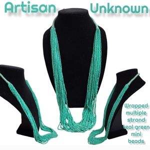 Women's Bohemian chunky multi-strand Turquoise beaded necklace thread wrapped